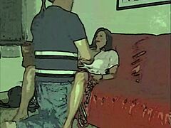 Grandmother and grandpa get naughty on couch in early cartoon video