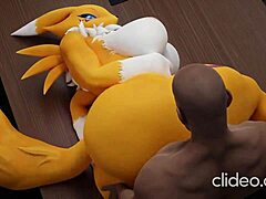 La MILF aux gros seins Renamon se fait satisfaire sa bite monstrueuse au travail