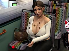 MILF-mamma på kontor 6 blir vild med stora bröst på bussen