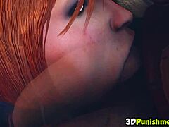 3Dアニメーションの赤毛の熟女が皇帝の大きなペニスにオーラルプレジャーを与える