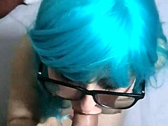 Mature milf with blue hair gives unforgettable BJ