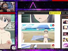 Animerad tjej Uzaki-chan avslöjar sina stora bröst och hårlösa könsorgan