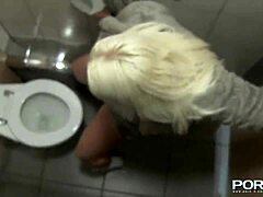 Public flashing of mature blonde's wet panties