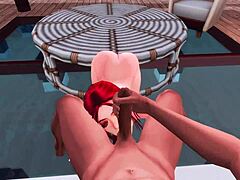En frekk havfrue gir en dyp hals blowjob til en stor svart kuk i en anime hentai cosplay-video