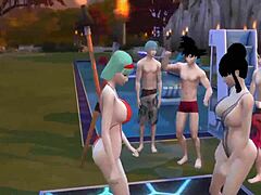 ¡Episodio porno de Dragon Ball 45: Trío de MILF y madrastra con esposas kinky y maridos infieles en una orgía en la piscina! ¡Mira cómo se divierten juntos!