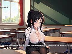 المعلم الآسيوي ذو الصدور الكبيرة يدعو الفتيات منظمية إلى المدرسة .
