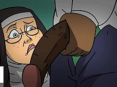 成熟的修女沉迷于肮脏的谈话,在动漫Hentai视频中享受黑色的阴茎