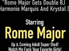 Harmonie Marquis și Krystal Davis fac o muie dublă unui major din Roma