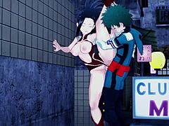 Mina Ashido와 Momo Yaoyorozu, Izuku Midoriya가 My Hero Academia hentai에서 격렬한 쓰리썸을 즐깁니다