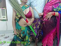 Indian stepmom and her stepsister engage in a steamy threesome