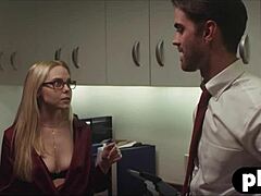 Busty blonde assistant seduces and rides her boss' massive cock in the office