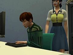 زوجة الأب اليابانية وابن زوجها يختبران الاستمناء أمام الكمبيوتر