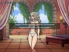 Pandangan voyeuristik dari tarian strip Daenerys Targeryens di episode kedelapan Game of Whores