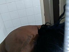 Ebony milf gets a shower before rough sex with a big cock