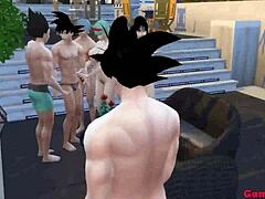 MILF dengan payudara besar dan pantat dihukum oleh anaknya dan rakannya yang muda dalam episod lucah Dragon Ball 05