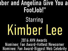 Kimber Lee şi Angelina Castro, femei cu sâni mari, se bucură de fetişul picioarelor