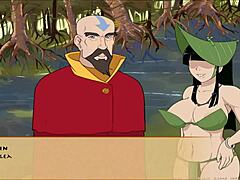 Personajele din desene animate japoneze Ikki și Jinora într-o scenă de masturbare hentai